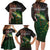 Musky Fishing Design Family Matching Long Sleeve Bodycon Dress and Hawaiian Shirt with American Flag Background and Custom Name Print - Wonder Print Shop