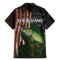 Musky Fishing Design Family Matching Mermaid Dress and Hawaiian Shirt with American Flag Background and Custom Name Print - Wonder Print Shop