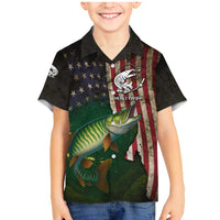 Musky Fishing Design Family Matching Mermaid Dress and Hawaiian Shirt with American Flag Background and Custom Name Print - Wonder Print Shop