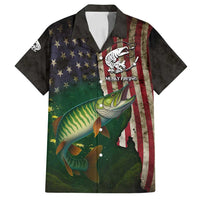 Musky Fishing Design Family Matching Puletasi and Hawaiian Shirt with American Flag Background and Custom Name Print - Wonder Print Shop