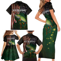 Musky Fishing Design Family Matching Short Sleeve Bodycon Dress and Hawaiian Shirt with American Flag Background and Custom Name Print - Wonder Print Shop