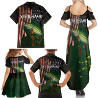 Musky Fishing Design Family Matching Summer Maxi Dress and Hawaiian Shirt with American Flag Background and Custom Name Print - Wonder Print Shop