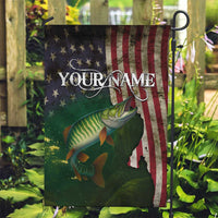 Musky Fishing Design Garden Flag with American Flag Background and Custom Name Print - Wonder Print Shop