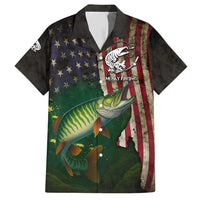 Musky Fishing Design Hawaiian Shirt with American Flag Background and Custom Name Print - Wonder Print Shop