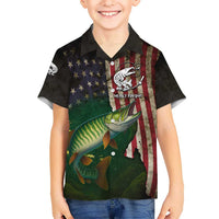 Musky Fishing Design Hawaiian Shirt with American Flag Background and Custom Name Print - Wonder Print Shop