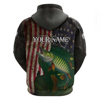 Musky Fishing Design Hoodie with American Flag Background and Custom Name Print - Wonder Print Shop