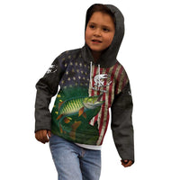 Musky Fishing Design Kid Hoodie with American Flag Background and Custom Name Print - Wonder Print Shop