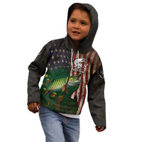 Musky Fishing Design Kid Hoodie with American Flag Background and Custom Name Print - Wonder Print Shop