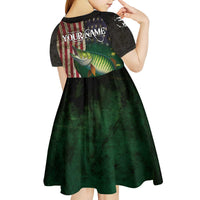 Musky Fishing Design Kid Short Sleeve Dress with American Flag Background and Custom Name Print - Wonder Print Shop