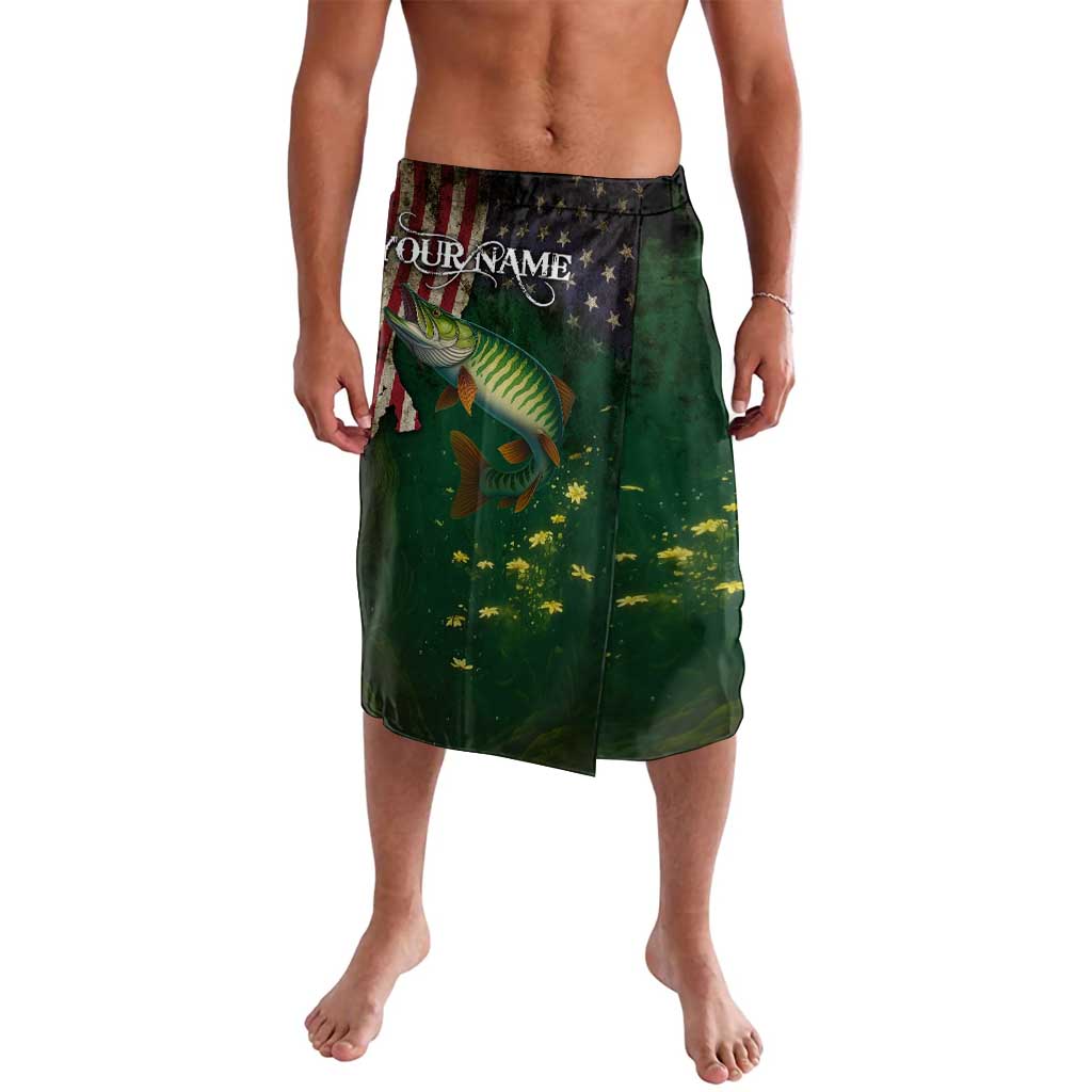 Musky Fishing Design Lavalava with American Flag Background and Custom Name Print - Wonder Print Shop