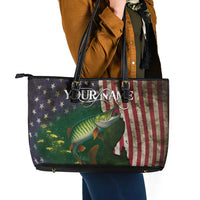 Musky Fishing Design Leather Tote Bag with American Flag Background and Custom Name Print - Wonder Print Shop