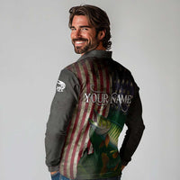 Musky Fishing Design Long Sleeve Polo Shirt with American Flag Background and Custom Name Print - Wonder Print Shop