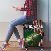 Musky Fishing Design Luggage Cover with American Flag Background and Custom Name Print - Wonder Print Shop