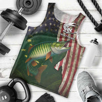 Musky Fishing Design Men Tank Top with American Flag Background and Custom Name Print - Wonder Print Shop