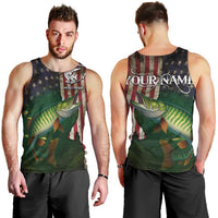 Musky Fishing Design Men Tank Top with American Flag Background and Custom Name Print - Wonder Print Shop