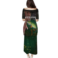 Musky Fishing Design Puletasi with American Flag Background and Custom Name Print - Wonder Print Shop