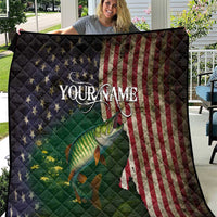 Musky Fishing Design Quilt with American Flag Background and Custom Name Print - Wonder Print Shop