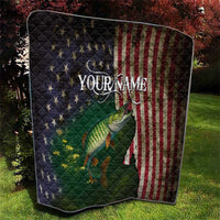 Musky Fishing Design Quilt with American Flag Background and Custom Name Print - Wonder Print Shop