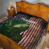 Musky Fishing Design Quilt with American Flag Background and Custom Name Print - Wonder Print Shop
