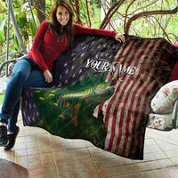 Musky Fishing Design Quilt with American Flag Background and Custom Name Print - Wonder Print Shop