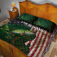 Musky Fishing Design Quilt Bed Set with American Flag Background and Custom Name Print - Wonder Print Shop
