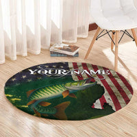 Musky Fishing Design Round Carpet with American Flag Background and Custom Name Print - Wonder Print Shop