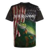 Musky Fishing Design Rugby Jersey with American Flag Background and Custom Name Print - Wonder Print Shop