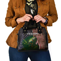 Musky Fishing Design Shoulder Handbag with American Flag Background and Custom Name Print - Wonder Print Shop
