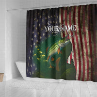 Musky Fishing Design Shower Curtain with American Flag Background and Custom Name Print - Wonder Print Shop