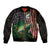 Musky Fishing Design Sleeve Zip Bomber Jacket with American Flag Background and Custom Name Print - Wonder Print Shop