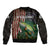 Musky Fishing Design Sleeve Zip Bomber Jacket with American Flag Background and Custom Name Print - Wonder Print Shop