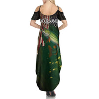 Musky Fishing Design Summer Maxi Dress with American Flag Background and Custom Name Print - Wonder Print Shop