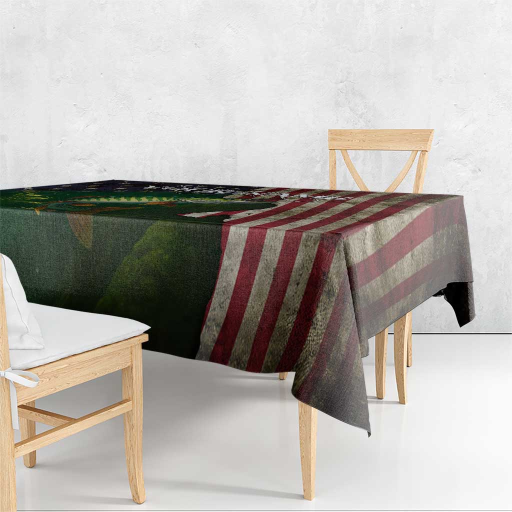 Musky Fishing Design Tablecloth with American Flag Background and Custom Name Print - Wonder Print Shop