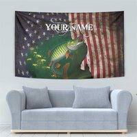 Musky Fishing Design Tapestry with American Flag Background and Custom Name Print - Wonder Print Shop