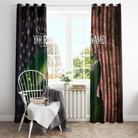 Musky Fishing Design Window Curtain with American Flag Background and Custom Name Print - Wonder Print Shop