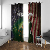 Musky Fishing Design Window Curtain with American Flag Background and Custom Name Print - Wonder Print Shop