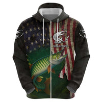 Musky Fishing Design Zip Hoodie with American Flag Background and Custom Name Print - Wonder Print Shop