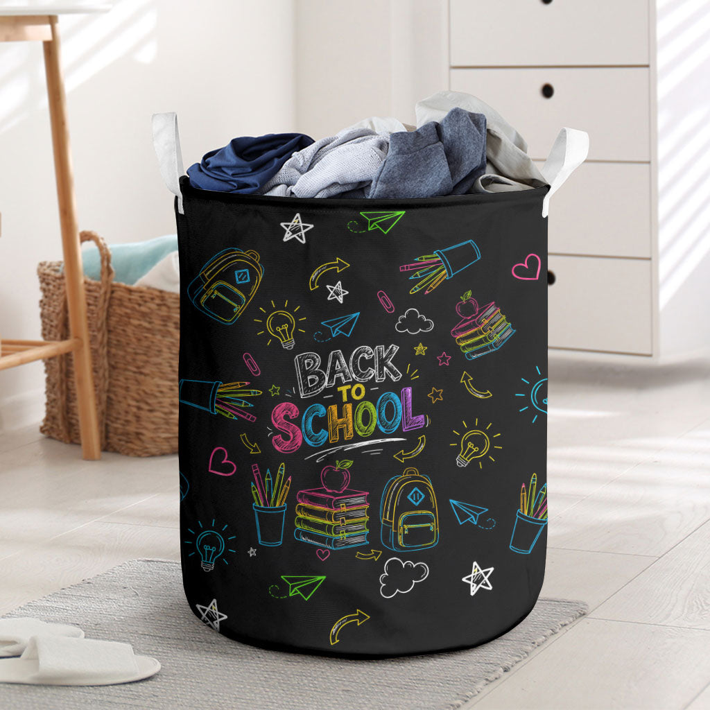 Back To School New Year New Chapter Laundry Basket Colorful Neon Chalkboard Doodle School Supplies