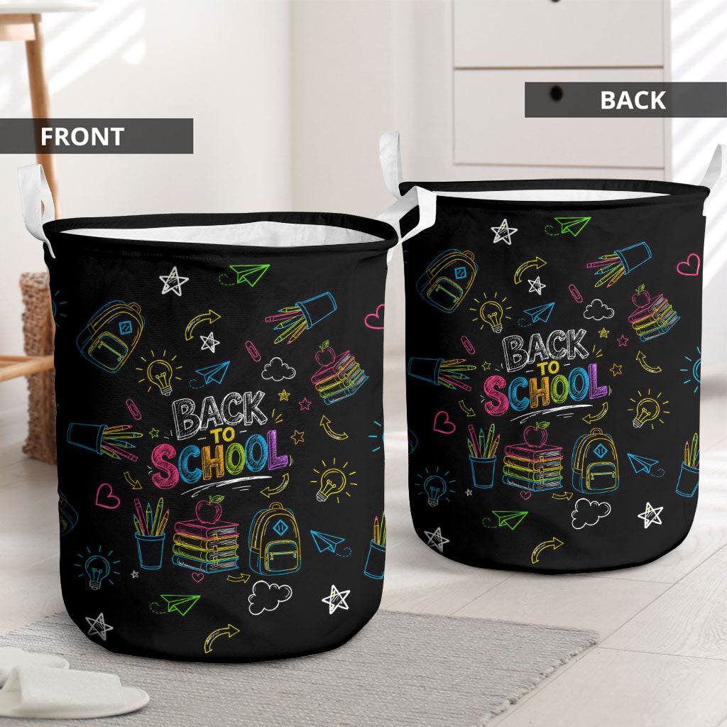 Back To School New Year New Chapter Laundry Basket Colorful Neon Chalkboard Doodle School Supplies
