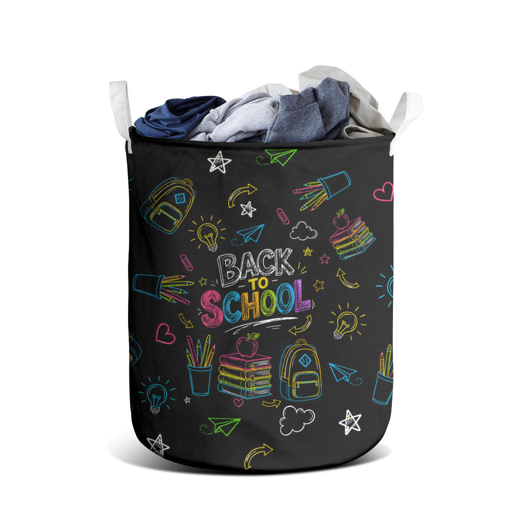 Back To School New Year New Chapter Laundry Basket Colorful Neon Chalkboard Doodle School Supplies