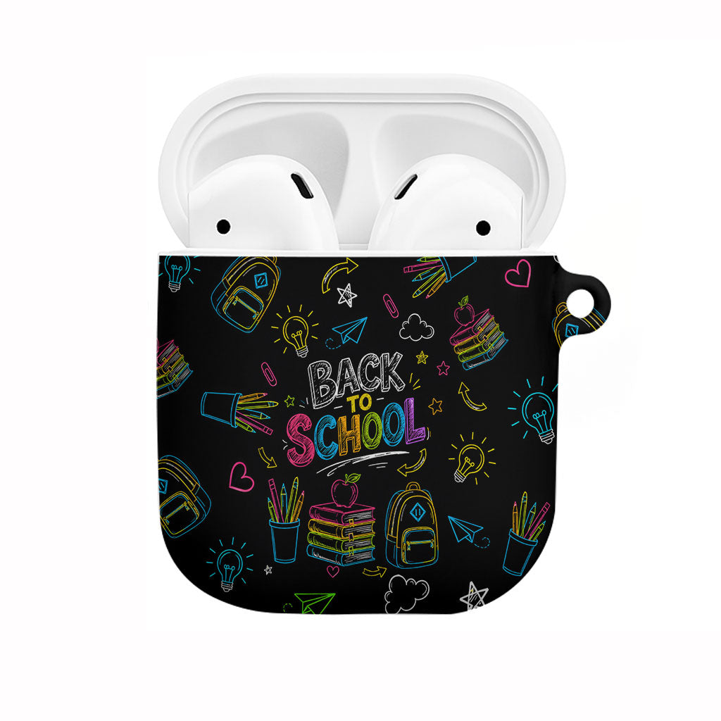 Back To School New Year New Chapter AirPods Case Colorful Neon Chalkboard Doodle School Supplies