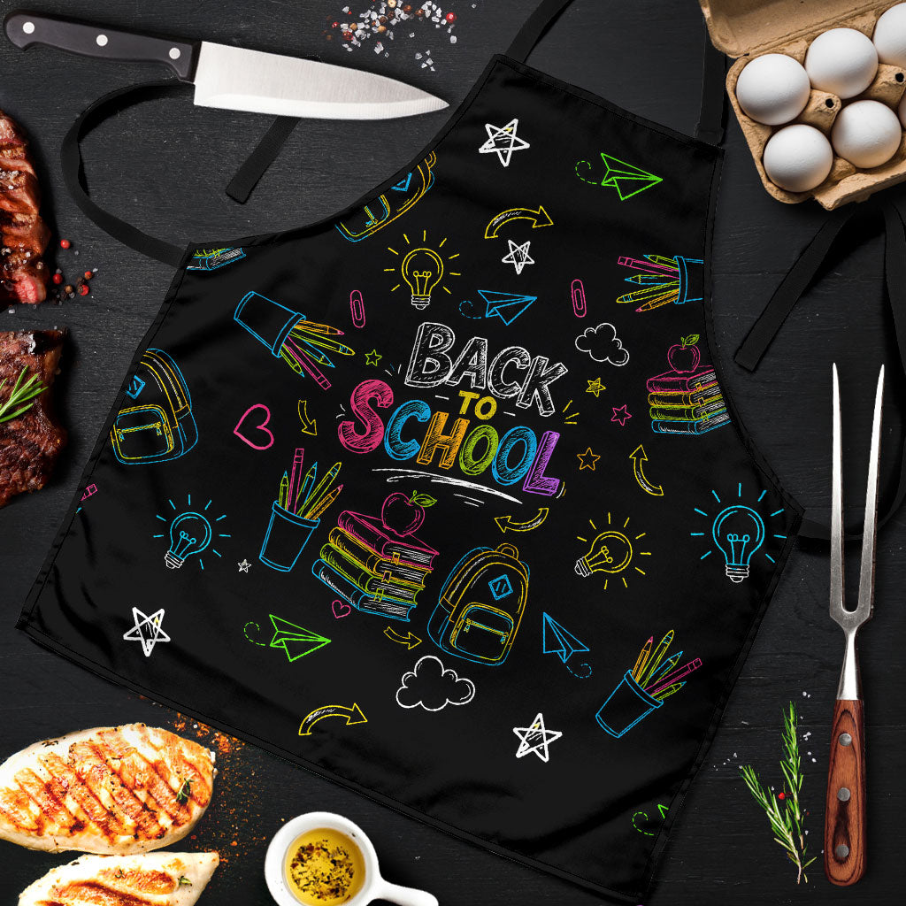 Back To School New Year New Chapter Apron Colorful Neon Chalkboard Doodle School Supplies
