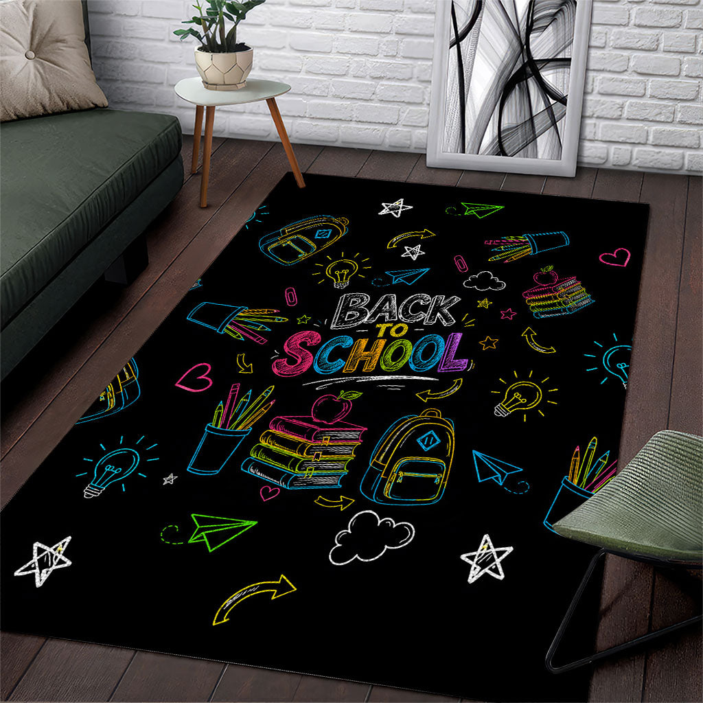 Back To School New Year New Chapter Area Rug Colorful Neon Chalkboard Doodle School Supplies