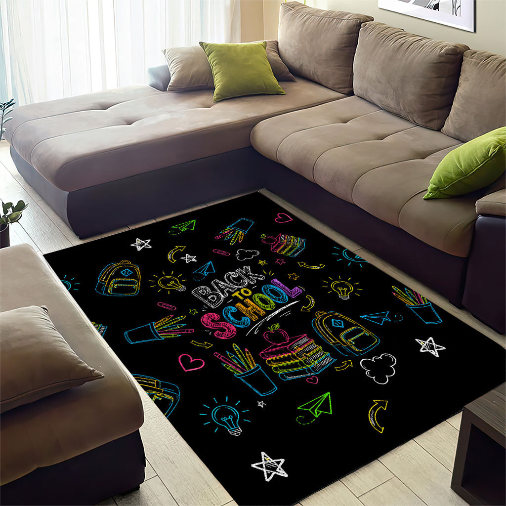 Back To School New Year New Chapter Area Rug Colorful Neon Chalkboard Doodle School Supplies