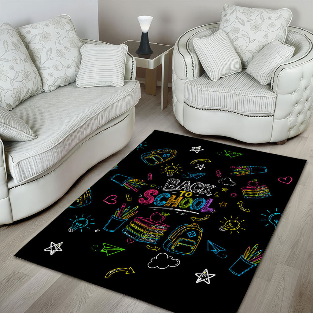 Back To School New Year New Chapter Area Rug Colorful Neon Chalkboard Doodle School Supplies