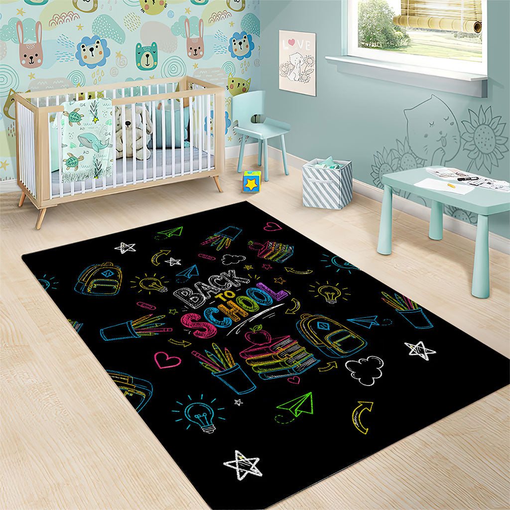 Back To School New Year New Chapter Area Rug Colorful Neon Chalkboard Doodle School Supplies