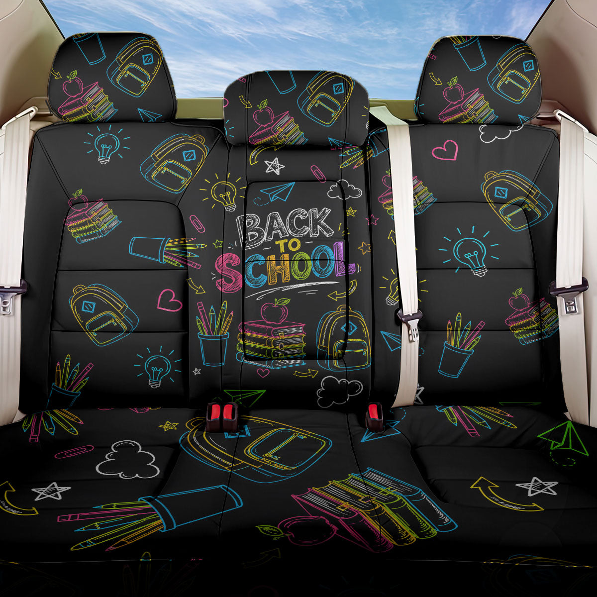 Back To School New Year New Chapter Back Car Seat Cover Colorful Neon Chalkboard Doodle School Supplies