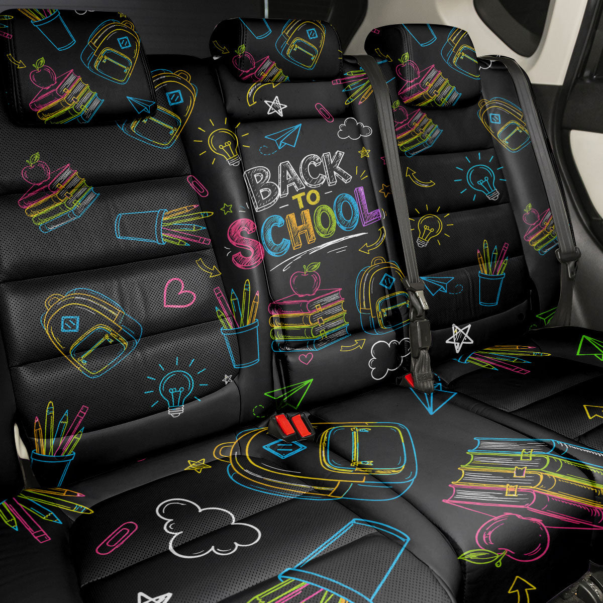 Back To School New Year New Chapter Back Car Seat Cover Colorful Neon Chalkboard Doodle School Supplies