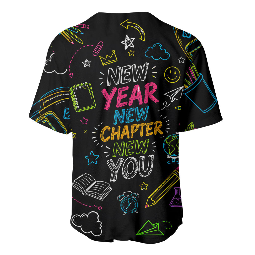 Back To School New Year New Chapter Baseball Jersey Colorful Neon Chalkboard Doodle School Supplies