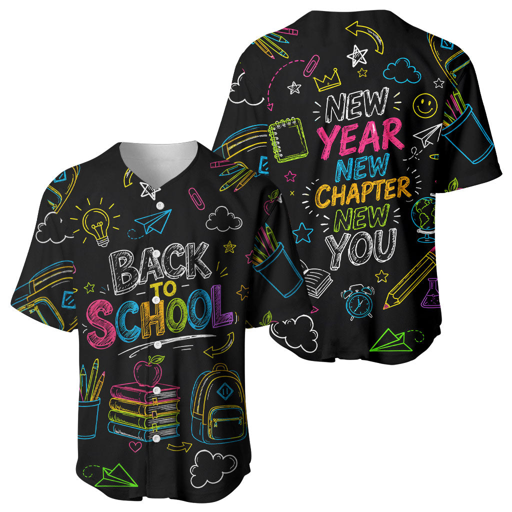 Back To School New Year New Chapter Baseball Jersey Colorful Neon Chalkboard Doodle School Supplies